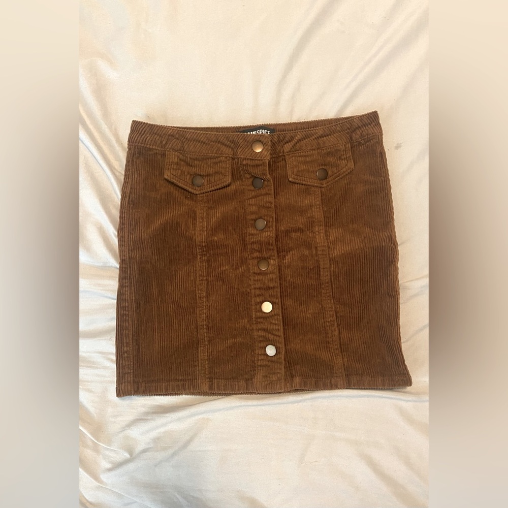 Bluespice Brown Corduroy button up skirt